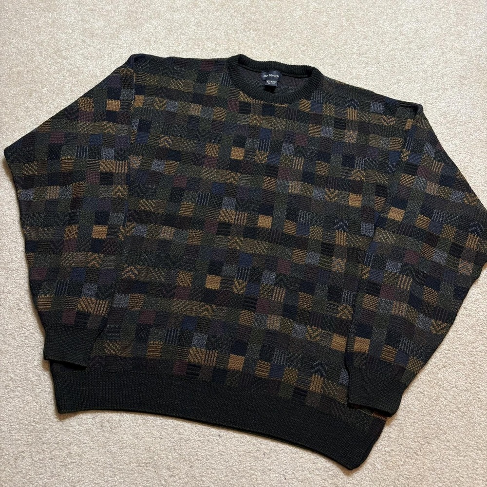 Vtg Marc Edwards Sweater Mens 2XL Multicolor Geometric Crewneck Pullover Grandpa